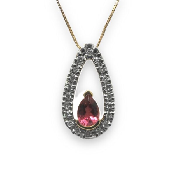 Ladies Pink Tourmaline and Diamond Pendant