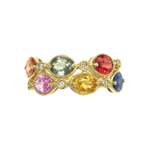 Ladies Diamond and Multi Color Sapphire Ring