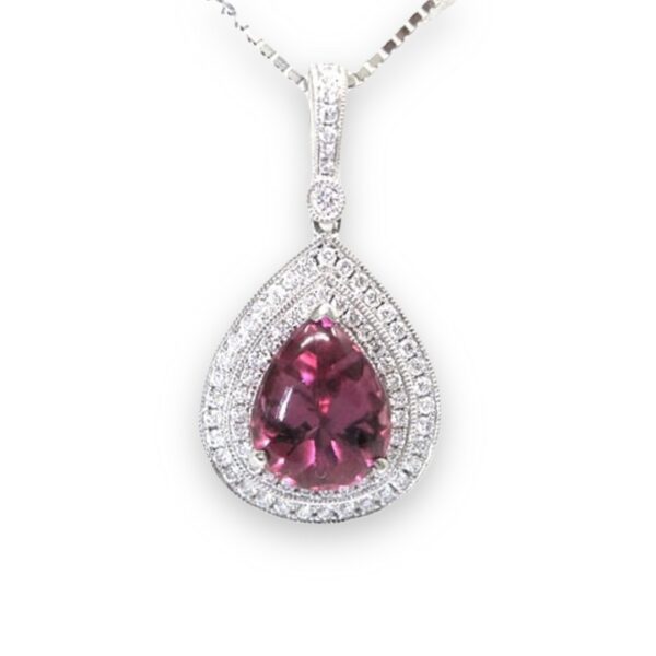 Ladies Pink Tourmaline and Diamond Pendant