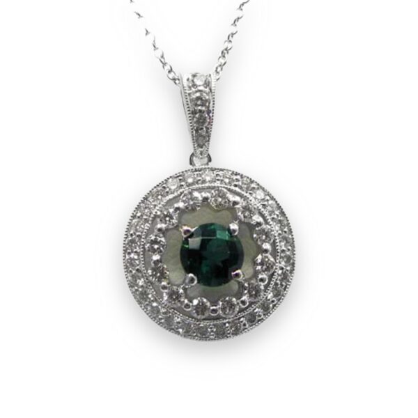 Ladies Green Tourmaline And Diamond Pendant