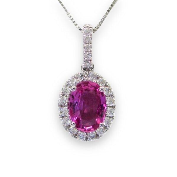 Ladies Pink Sapphire and Diamond Pendant