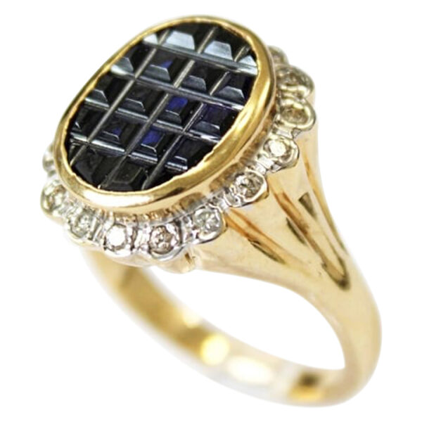 Ladies Created Blue Sapphire and Diamond Ring