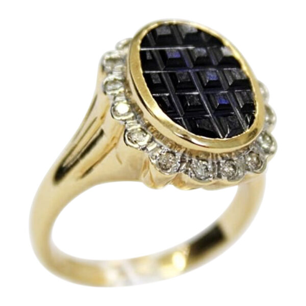 Ladies Created Blue Sapphire and Diamond Ring - Image 3