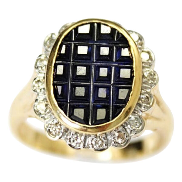 Ladies Created Blue Sapphire and Diamond Ring - Image 2