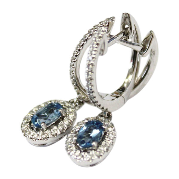 Ladies Diamond and Aquamarine  Earrings - Image 2