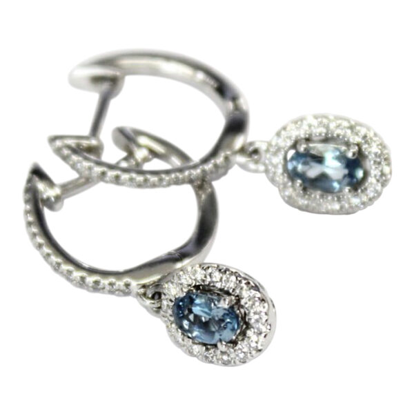 Ladies Diamond and Aquamarine  Earrings - Image 3