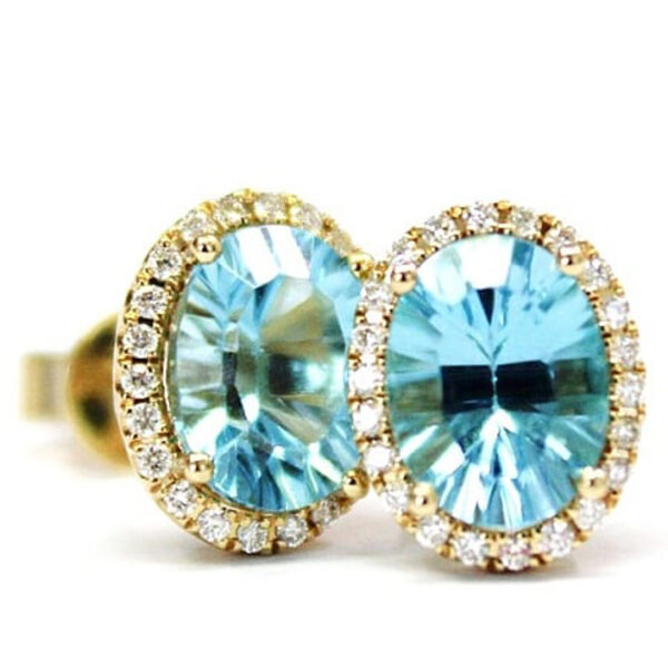 Ladies Blue Topaz and Diamond Earrings