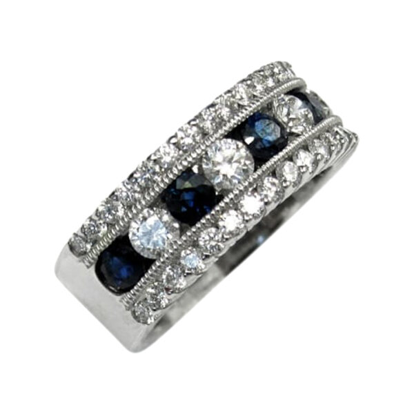 Ladies Diamond and Blue Sapphire Ring