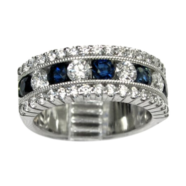 Ladies Diamond and Blue Sapphire Ring - Image 2