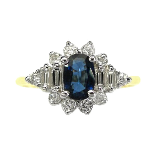 Ladies Diamond and Blue Sapphire Ring