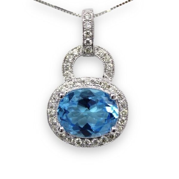 Ladies Blue Topaz and Diamond Pendant