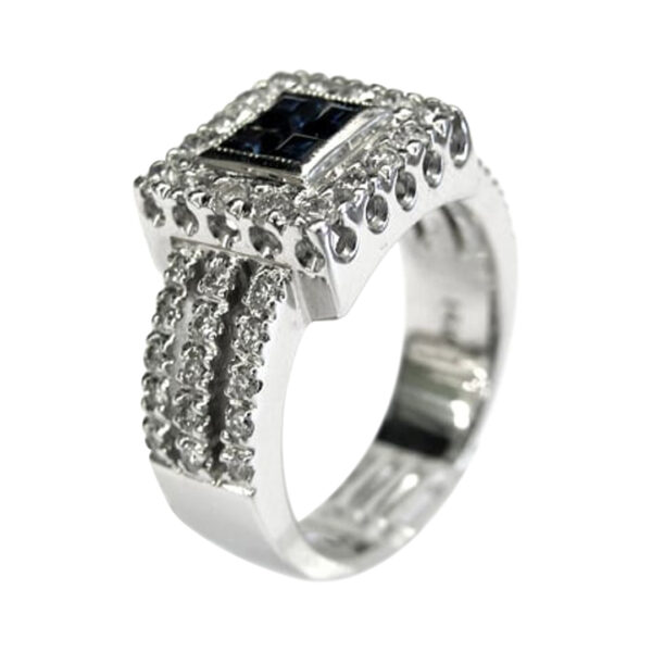 Ladies Diamond and Blue Sapphire Ring - Image 2