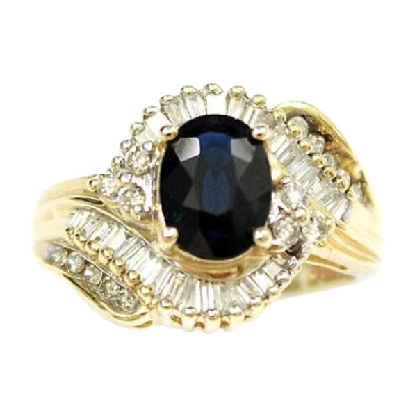 Ladies Blue Sapphire and Diamond Ring