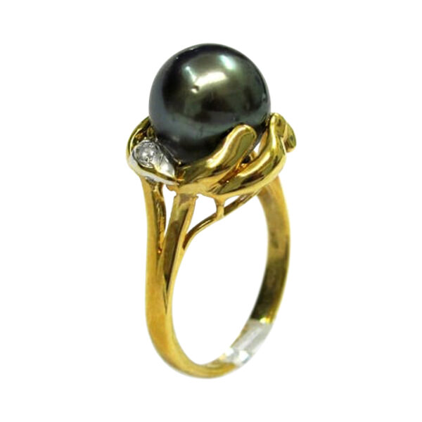 Ladies Diamond and Black Tahitian Pearl Ring