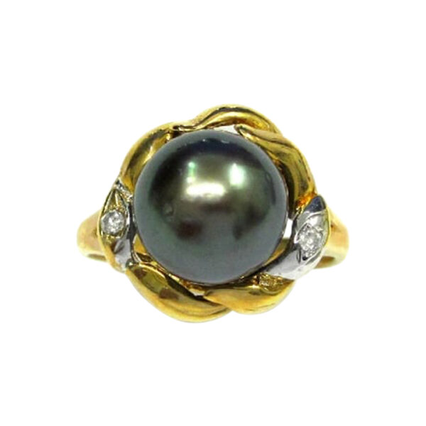 Ladies Diamond and Black Tahitian Pearl Ring - Image 2