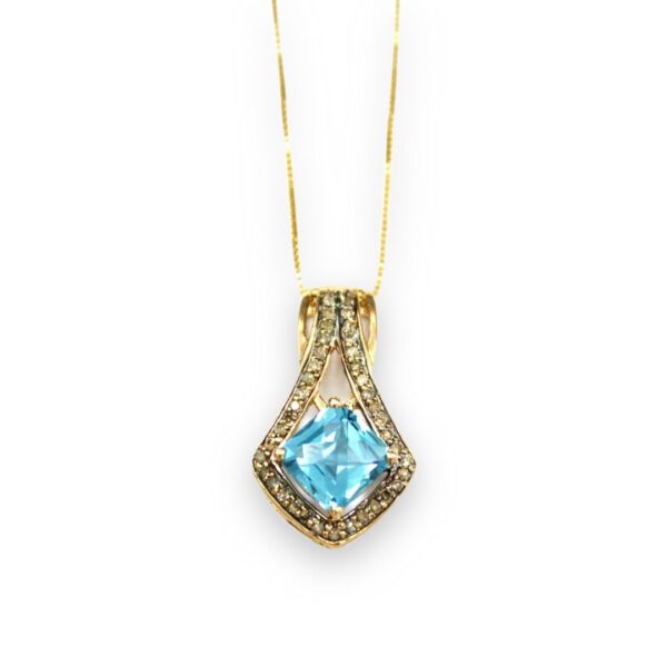 Ladies Blue Topaz and Diamond Pendant