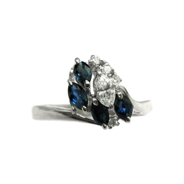 Ladies Diamond and Blue Sapphire Ring - Image 2