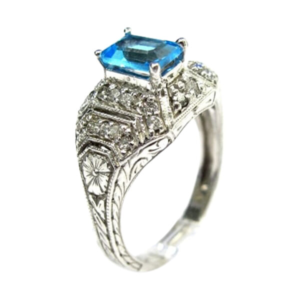 Ladies Blue Topaz and Diamond Ring