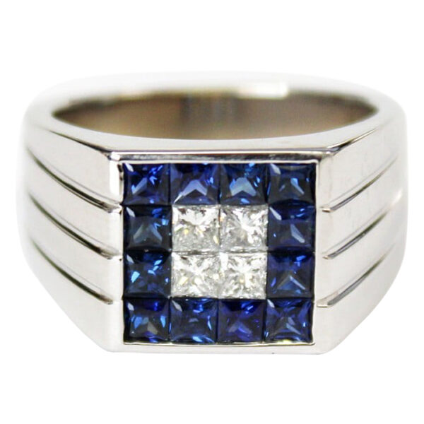 Mens Blue Sapphire and Diamond Ring - Image 2