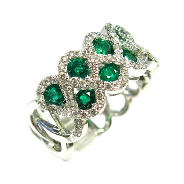 Ladies Diamond and Green Emerald Ring