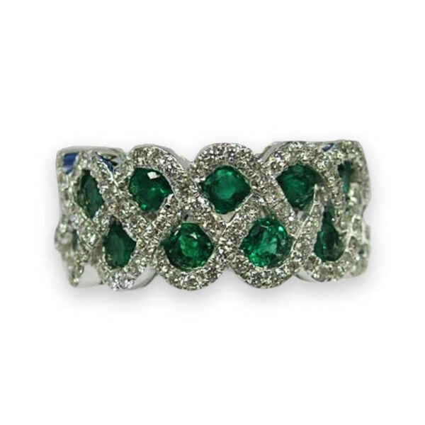 Ladies Diamond and Green Emerald Ring - Image 2