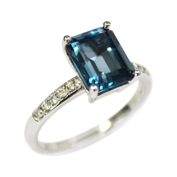 Ladies Blue Topaz and Diamond Ring