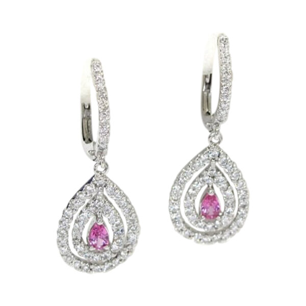 Ladies Diamond and Pink Sapphire Earrings