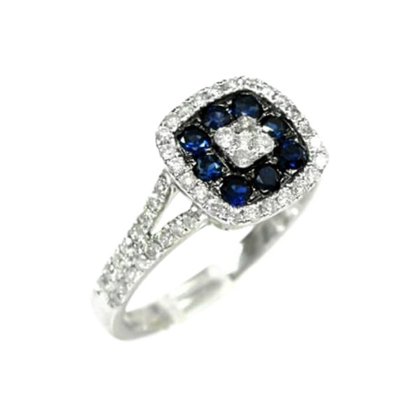 Ladies Diamond and Blue Sapphire Ring