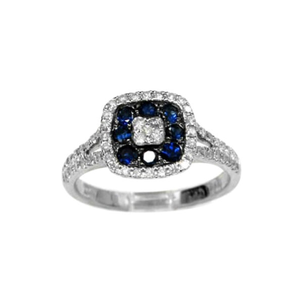 Ladies Diamond and Blue Sapphire Ring - Image 2