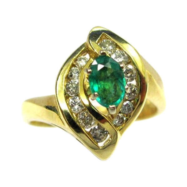 Ladies Diamond and Green Emerald Ring