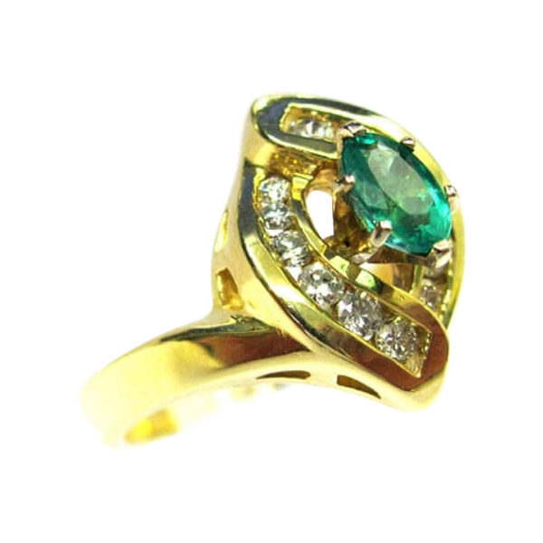 Ladies Diamond and Green Emerald Ring - Image 2