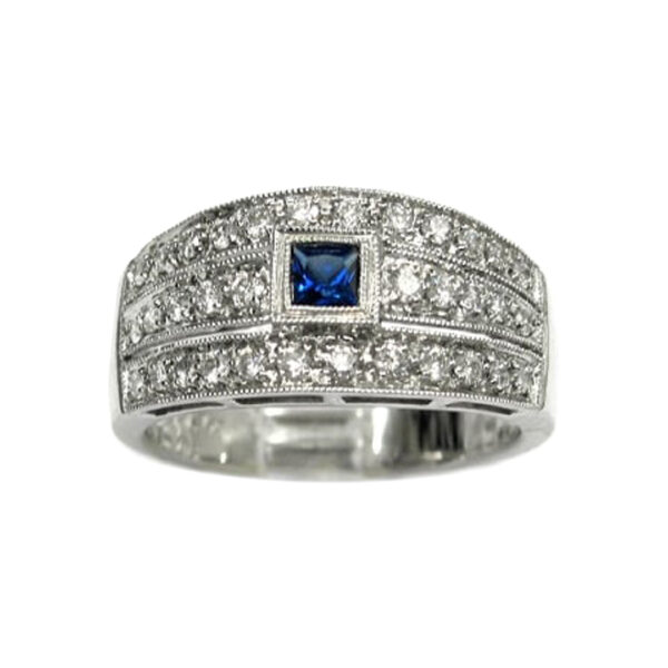 Ladies Diamond and Blue Sapphire Ring