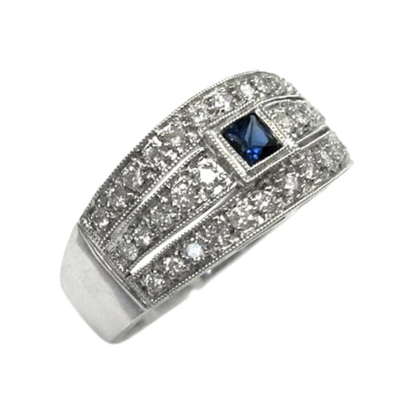 Ladies Diamond and Blue Sapphire Ring - Image 2