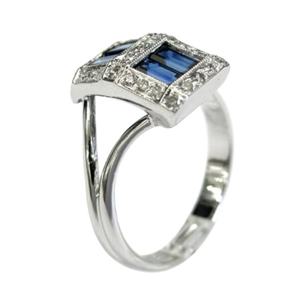 Ladies Diamond and Blue Sapphire Ring - Image 2