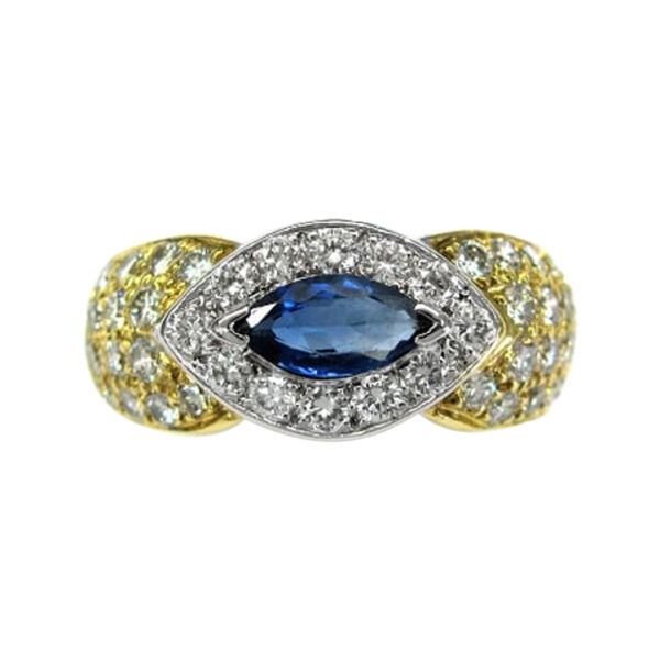 Ladies Diamond and Blue Sapphire Ring