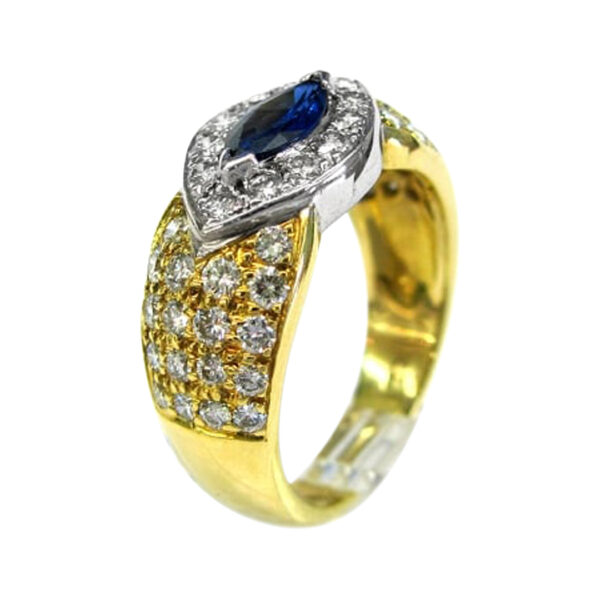 Ladies Diamond and Blue Sapphire Ring - Image 2