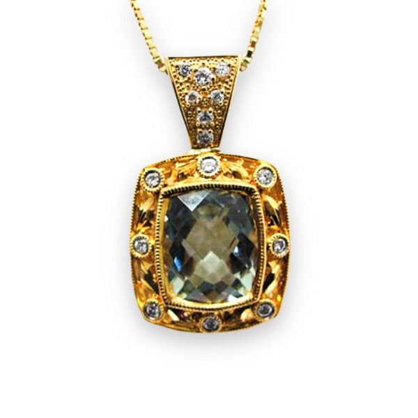 Ladies Green Amethyst and Diamond Pendant