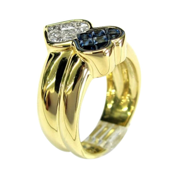 Ladies Diamond and Blue Sapphire Ring - Image 2