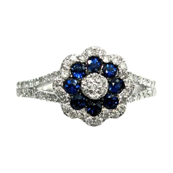 Ladies Diamond and Blue Sapphire Ring