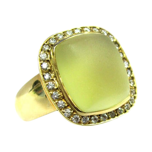 Ladies Diamond and Lemon Quartz Ring