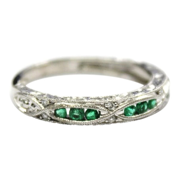 Ladies Emerald and Diamond stackable Ring - Image 2