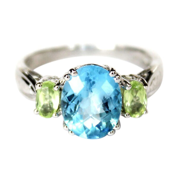 Ladies Blue Topaz and Peridot Ring