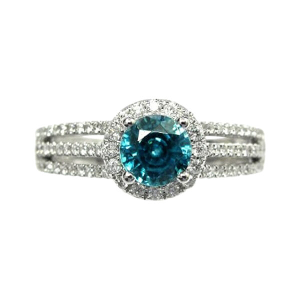 Ladies Diamond and Blue Zircon Ring