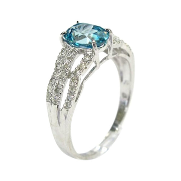 Ladies Blue Zircon and Diamond Ring