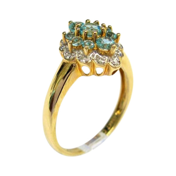 Ladies Blue Zircon and Diamond Ring