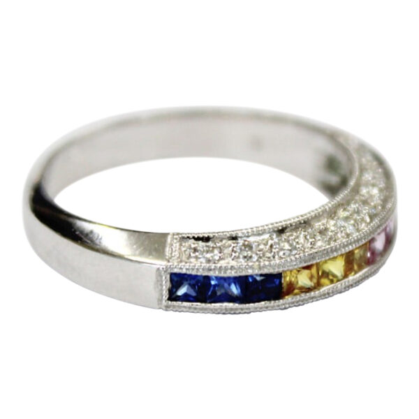 Ladies Multicolored Sapphire and Diamond Ring - Image 2