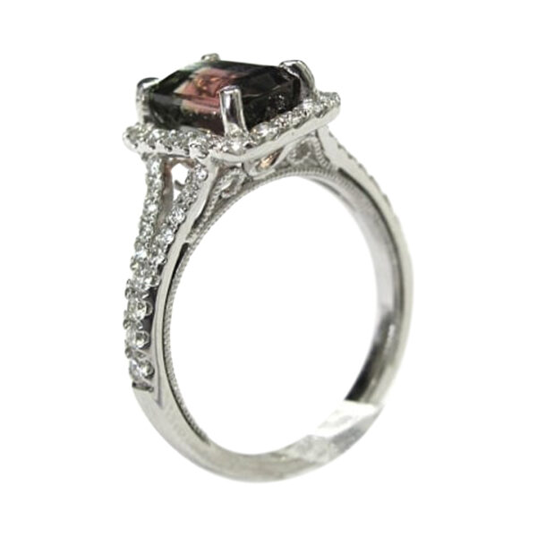 Ladies Water Melon Tourmaline and Diamond Ring