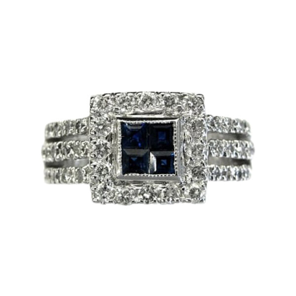 Ladies Diamond and Blue Sapphire Ring