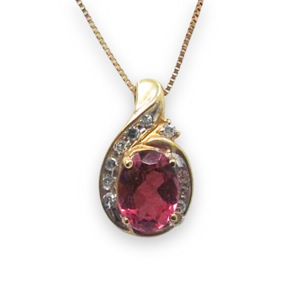 Ladies Pink Tourmaline and Diamond Pendant