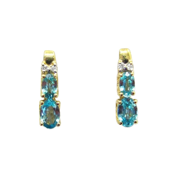 Ladies Blue Zircon and Diamond Earrings